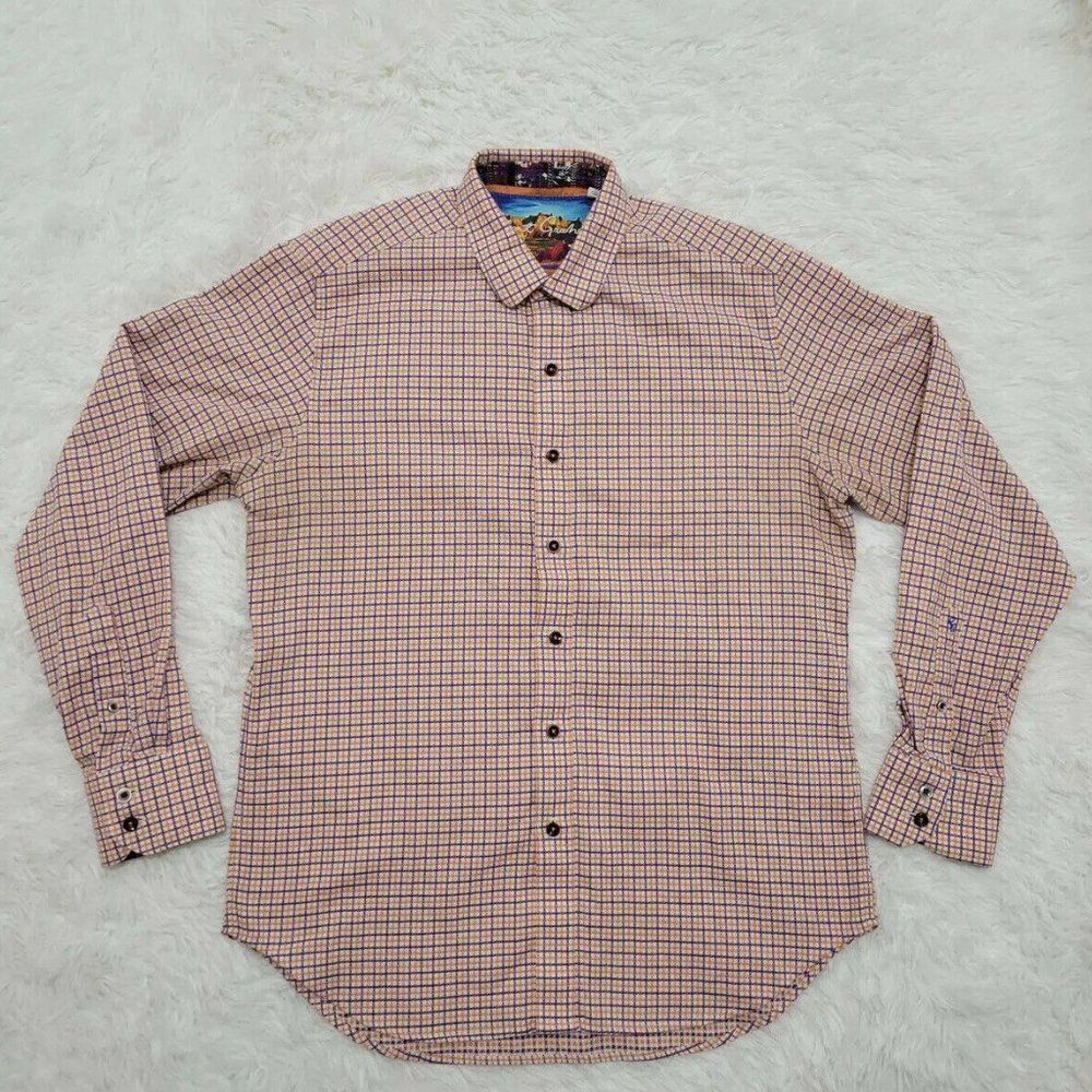 Robert Graham Classic Fit Men's Dress Shirt Button Up Plaid Orange/Purple Medium